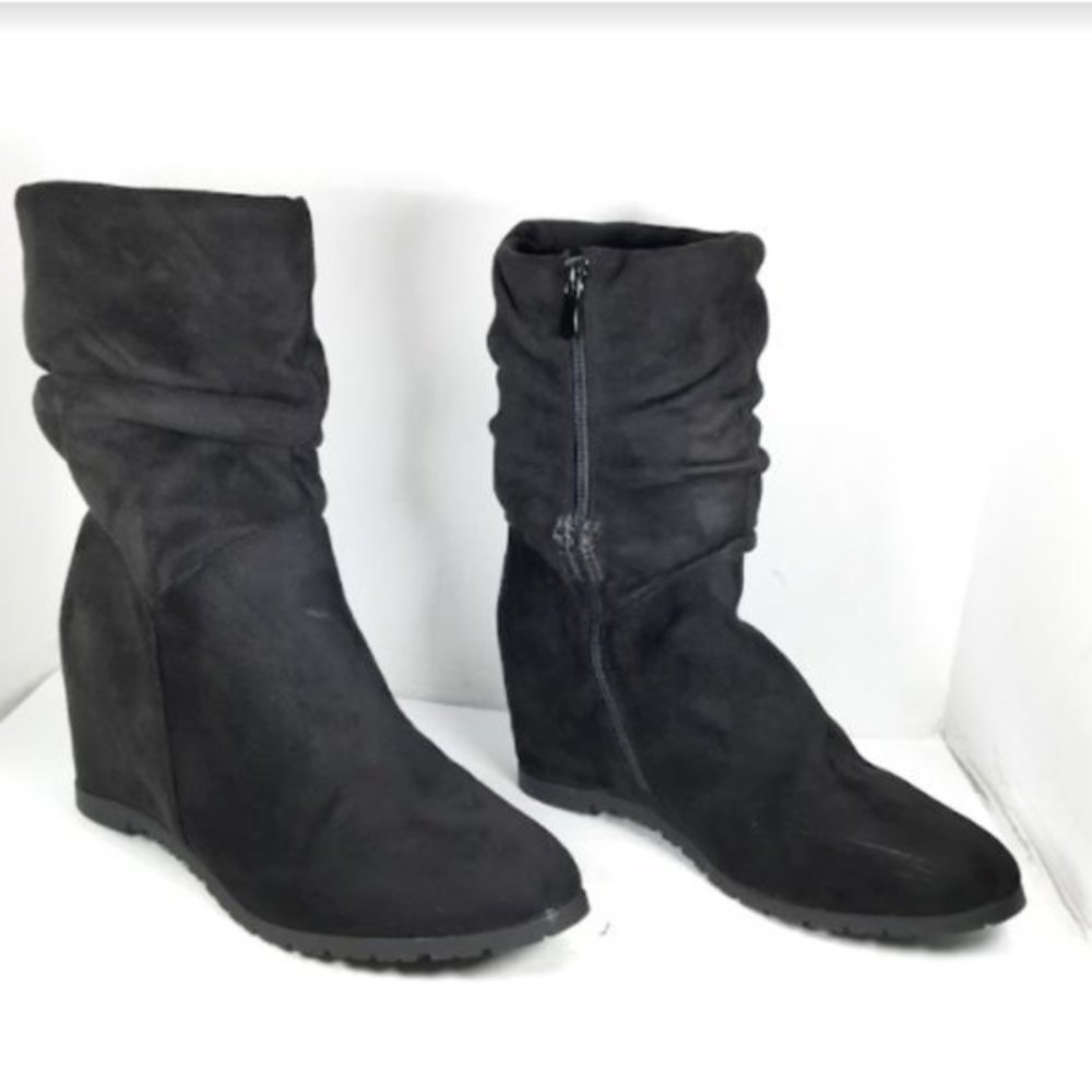 Kadi Maya Women Mid Calf Wedge Boots Zipper Round Toe Black Size 10